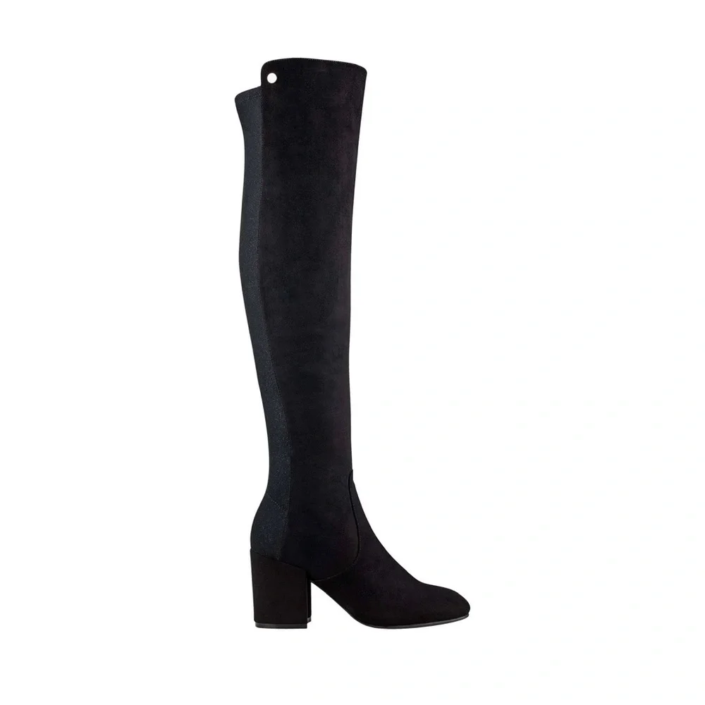 Marc Fisher Ramata Black Over The Knee Boots Stretch Faux Suede Block Heel 8